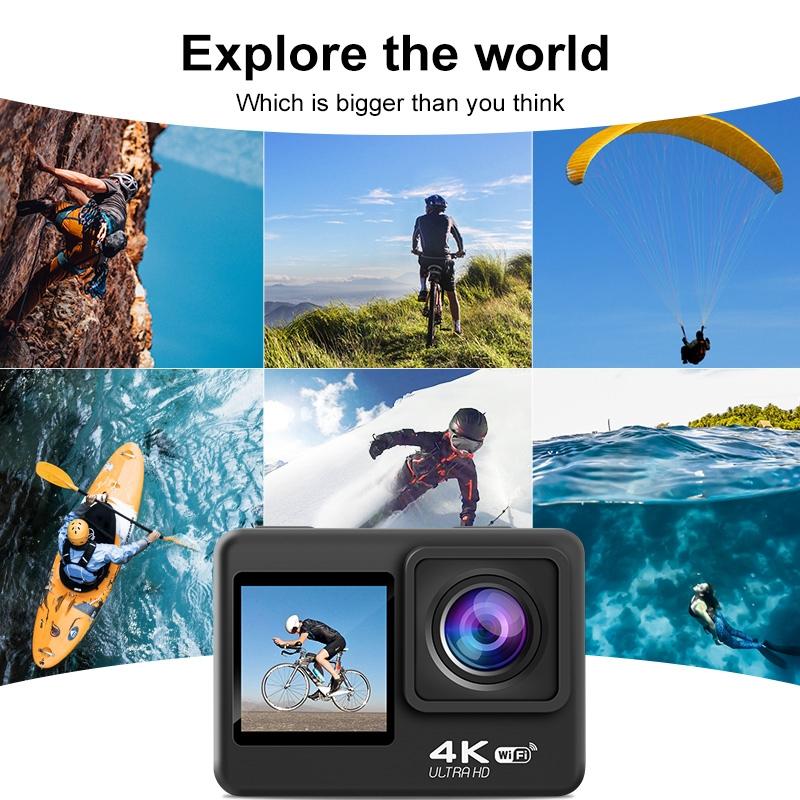 Outdoor Waterproof Dual Screen Wifi Sports Camera With Anti-Shake Hd Video