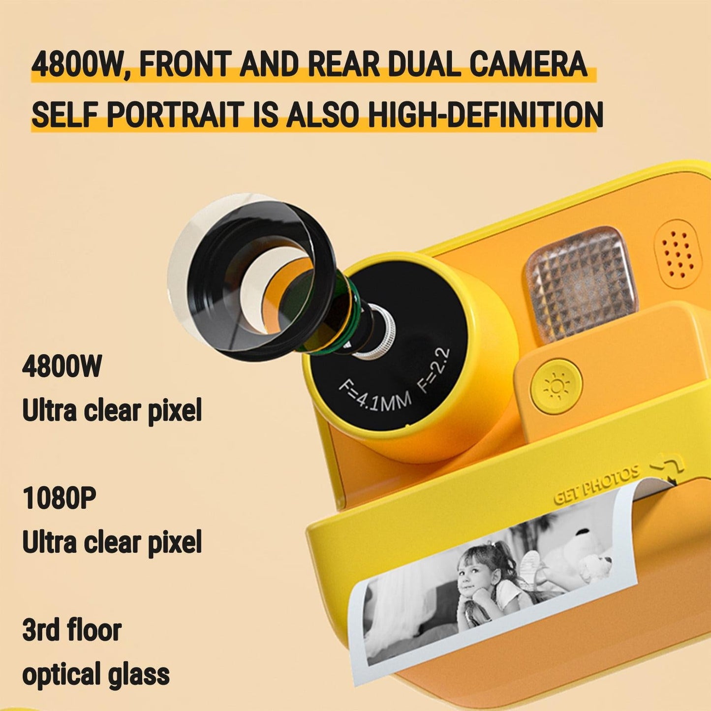 2-Inch Dual Lens Instant Print Camera For Children - 4800W Pixel