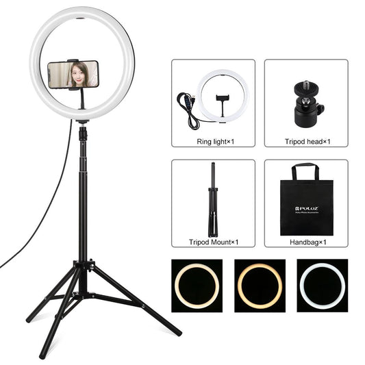 11.8 Led Ring Light With Tripod And Phone Clamp - 3 Modes Dual Colour Temperature Dimmable - Black