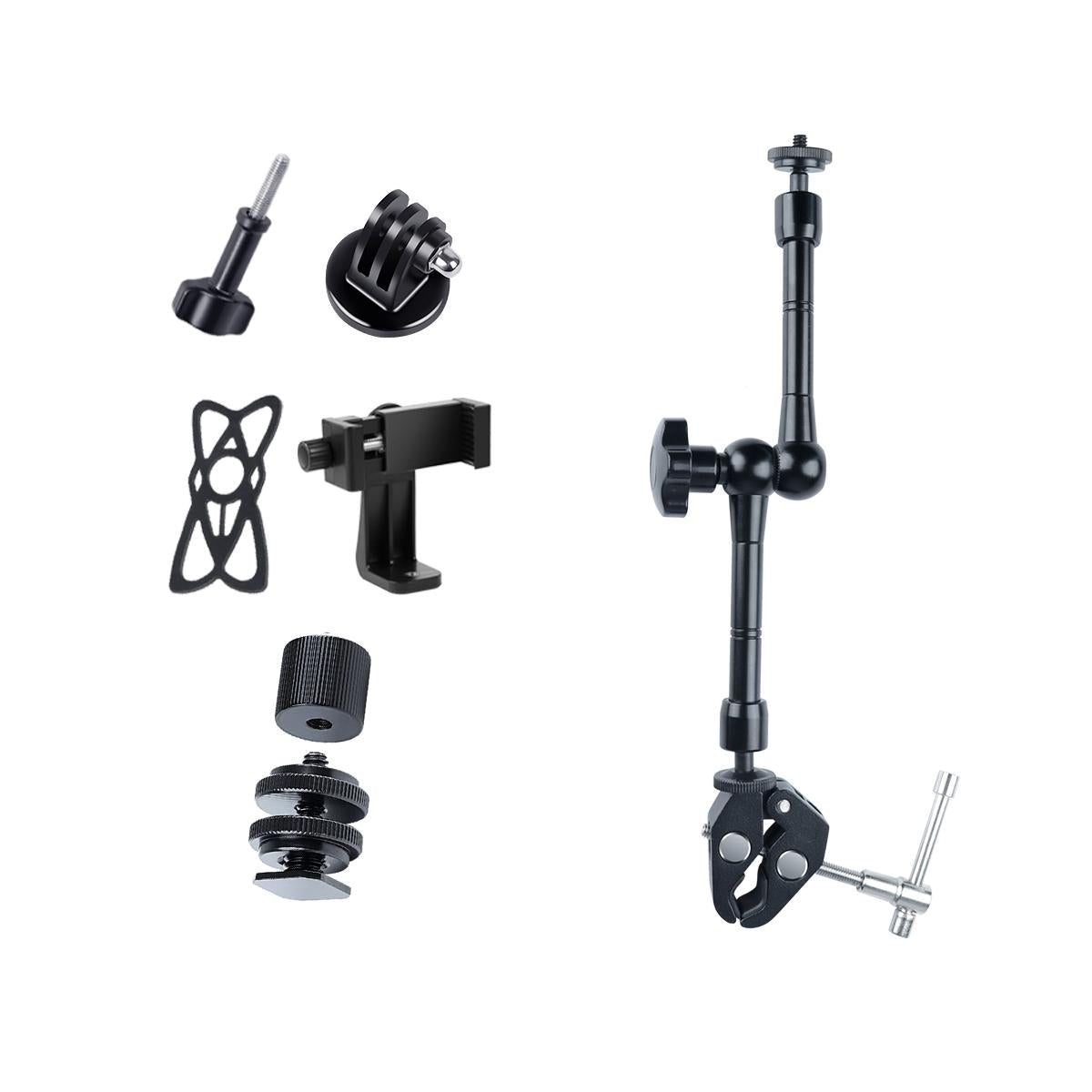 Adjustable Magic Arm With Phone Clamp & Large Claws - 11 Inch Black