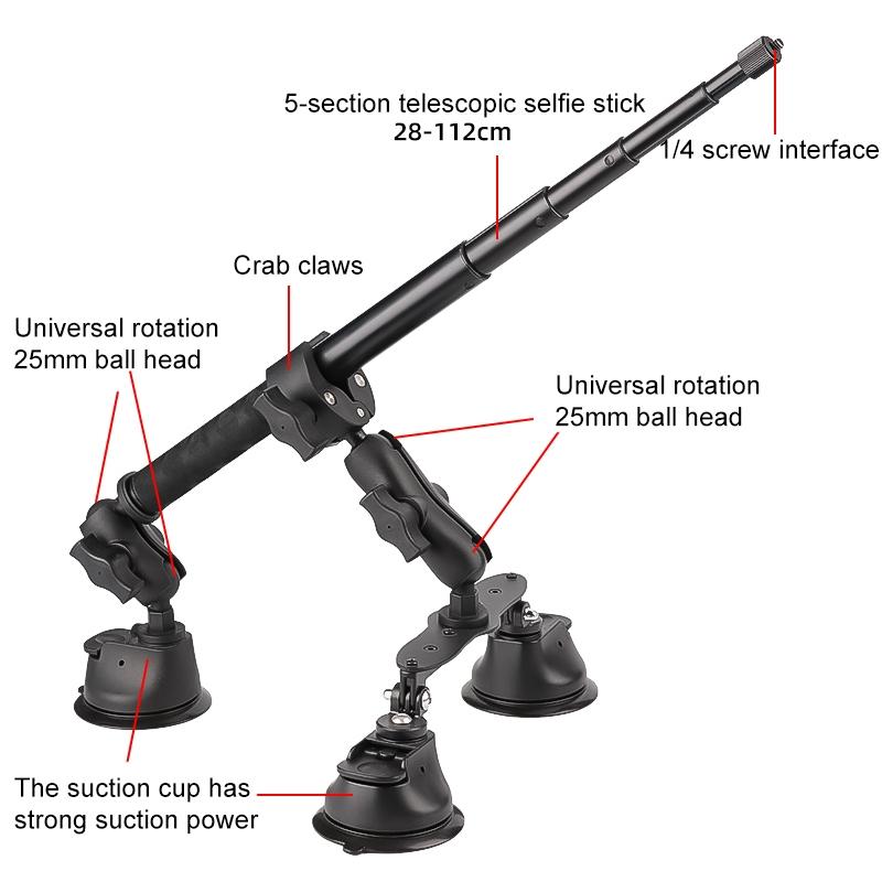 Selfie Stick Kit With Dual Leg And Single Suction Cups