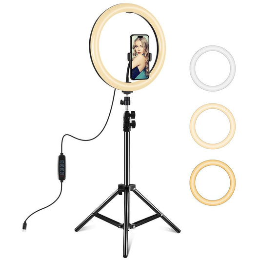 11.8 Led Ring Light With Tripod And Phone Clamp - 3 Modes Dual Colour Temperature Curved Surface - Black