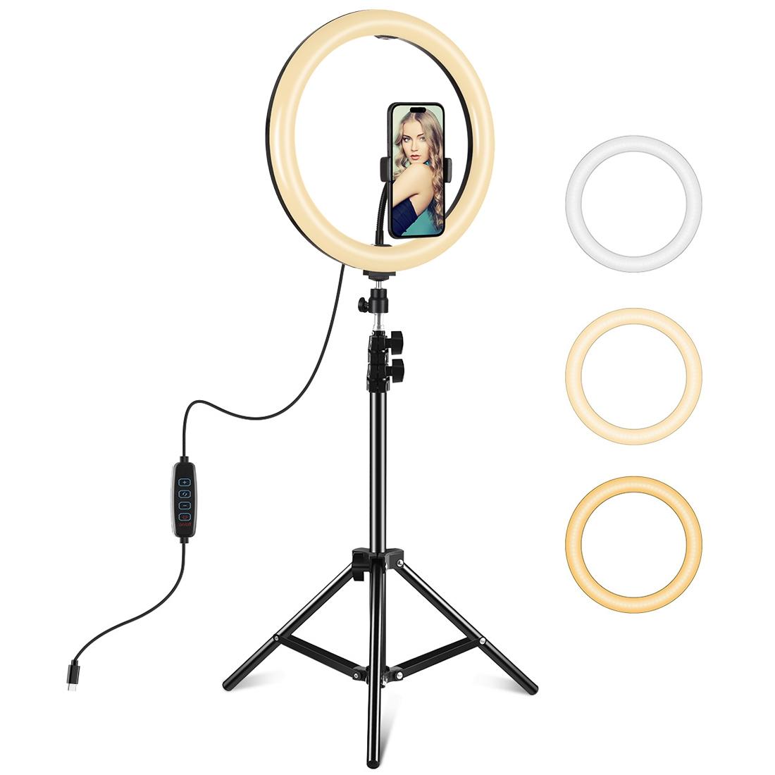 11.8 Led Ring Light With Tripod And Phone Clamp - 3 Modes Dual Colour Temperature Curved Surface - Black