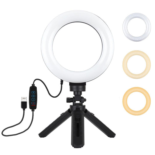 6.2 Led Ring Light With Usb 3 Modes Dimmable Vlogging Photography Video Pocket Tripod Mount Cold Shoe Ball Head Black