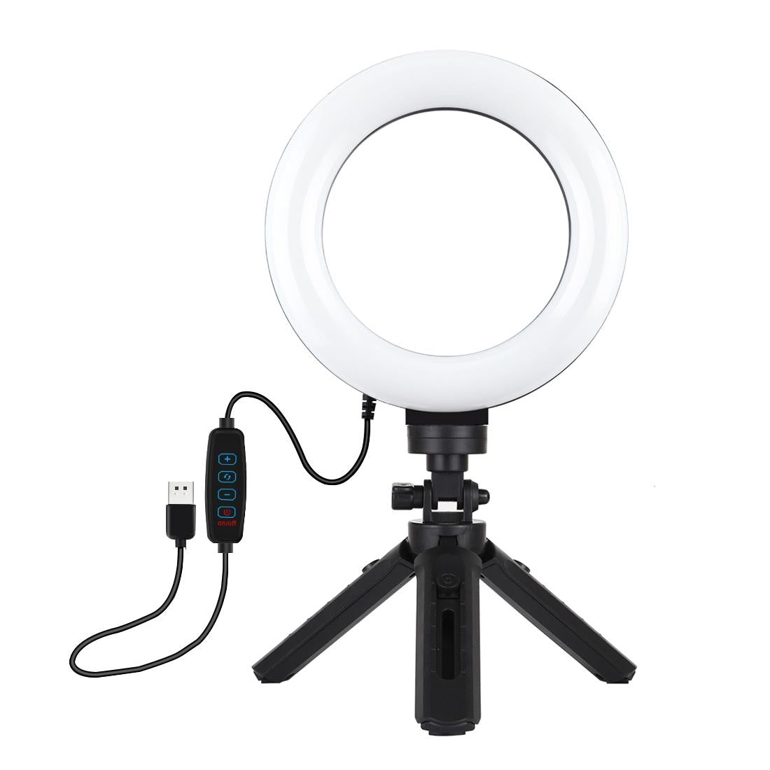 6.2 Led Ring Light With Usb 3 Modes Dimmable Vlogging Photography Video Pocket Tripod Mount Cold Shoe Ball Head Black