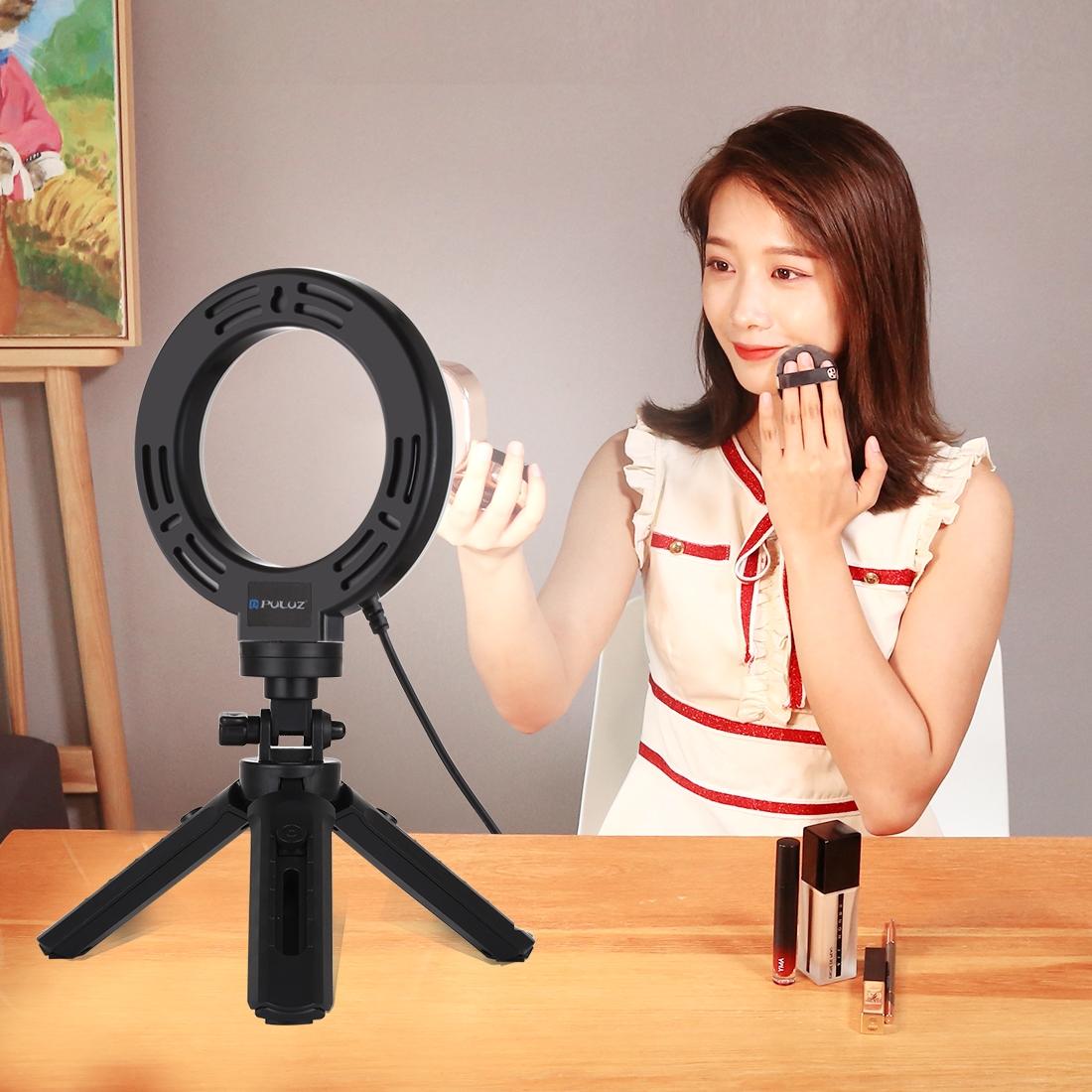 6.2 Led Ring Light With Usb 3 Modes Dimmable Vlogging Photography Video Pocket Tripod Mount Cold Shoe Ball Head Black