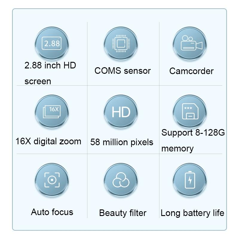 Portable 16X Zoom Hd Digital Camera With 2.88 Ips Screen