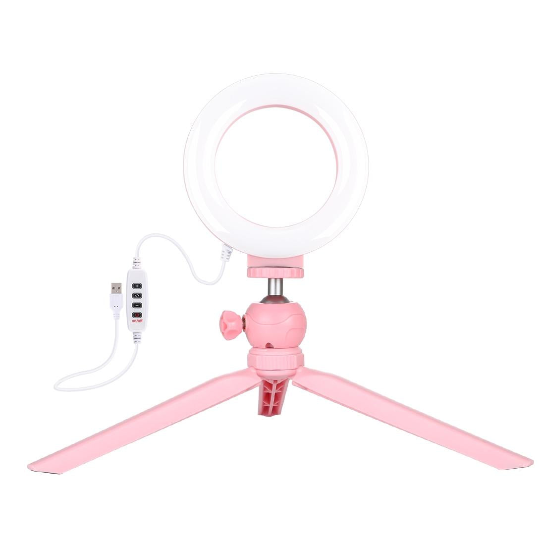 12Cm Led Ring Light With Usb 3 Modes Dimmable Cold Shoe Tripod Ball Head - Pink