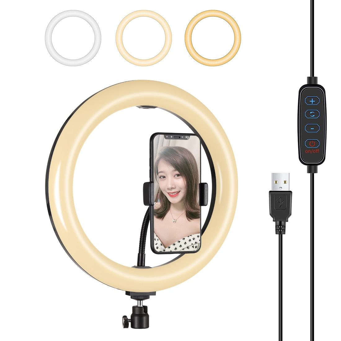 26Cm Dimmable Led Ring Light With Tripod And Phone Clamp
