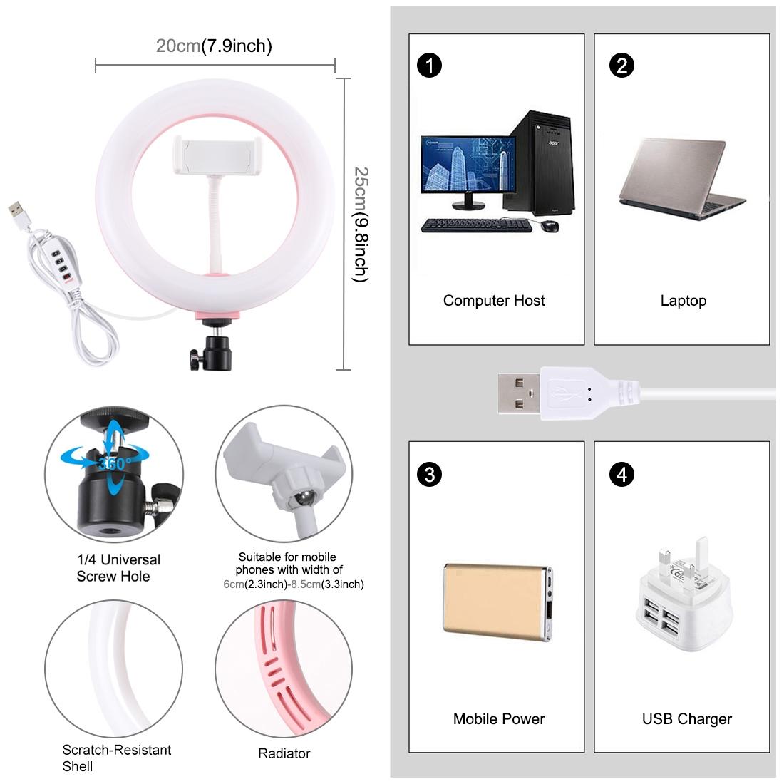 20Cm Usb Dual Colour Led Ring Light With Phone Clamp