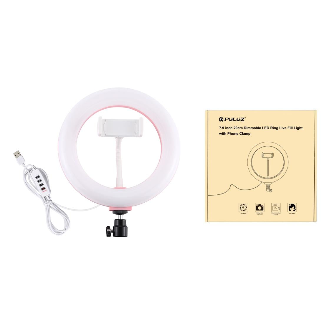 20Cm Usb Dual Colour Led Ring Light With Phone Clamp