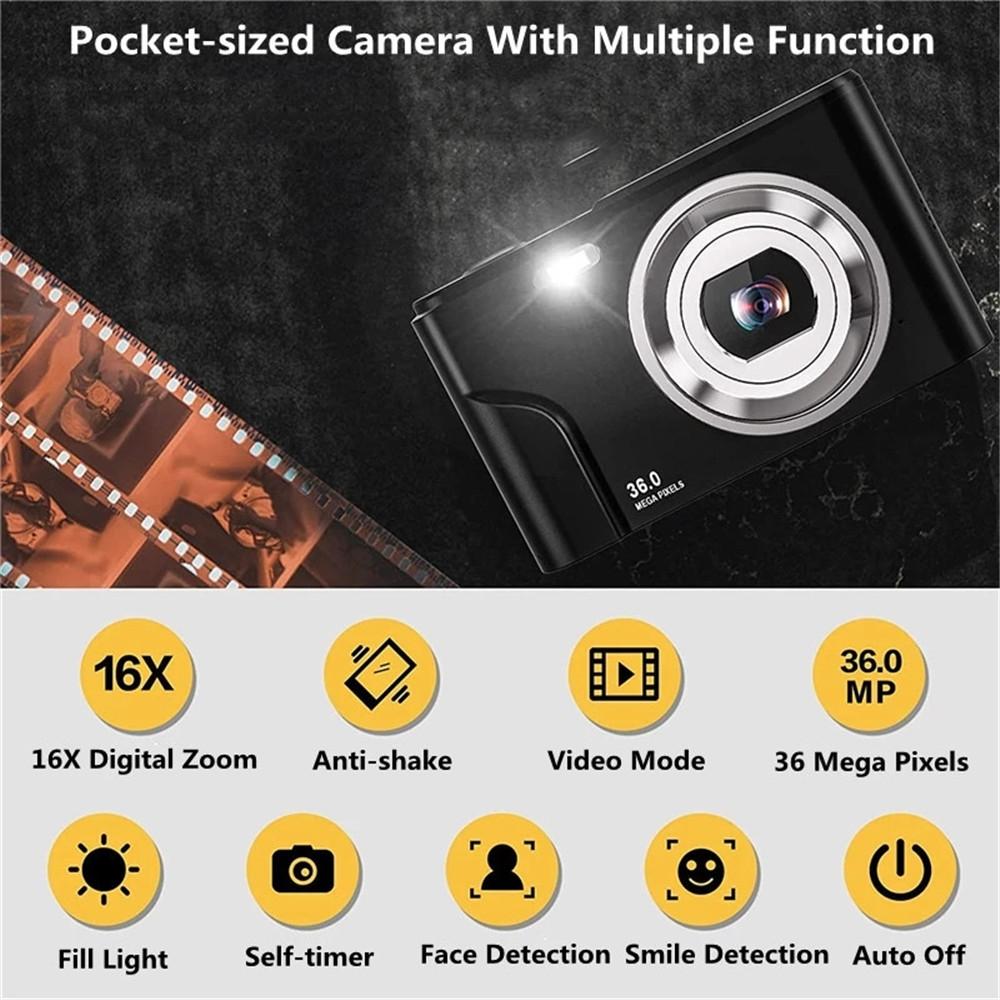 36Mp 2.7K Full Hd Digital Camera With 16X Zoom For Children - 2.4 Inch Screen