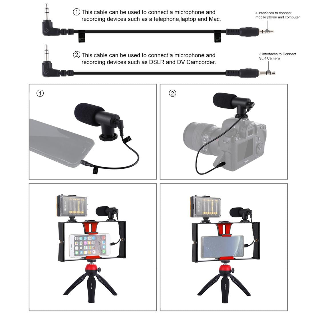 Live Broadcast Vlogging Kit With Led Light Microphone Tripod & Cold Shoe Head