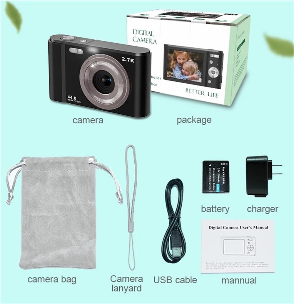 2.7K Full Hd 44Mp 16X Zoom 2.88 Digital Camera For Kids