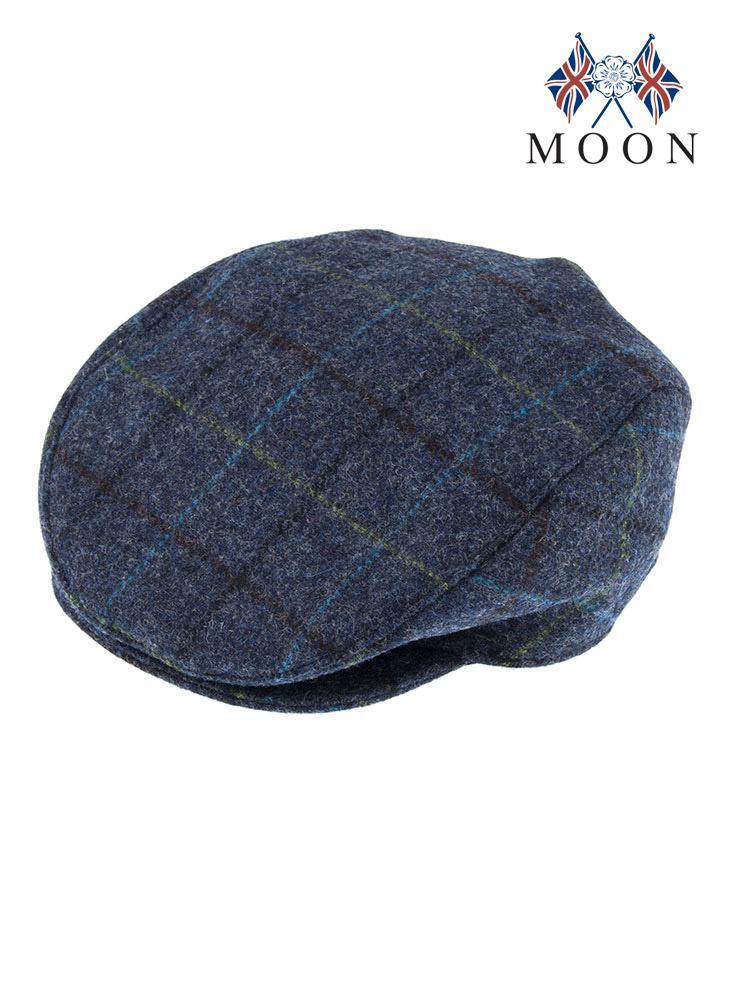 DENTS Abraham Moon Tweed Flat Cap Wool Ivy Hat Driving Cabbie Quilted 1-3038 - Blue - Large