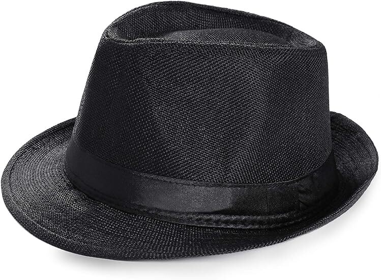 CLASSIC TRILBY HAT Fedora Cap Costume Gangster - Black- One Size (58cm)