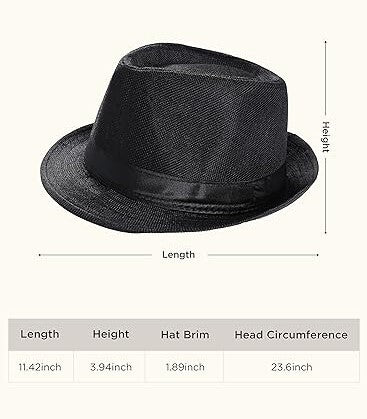 CLASSIC TRILBY HAT Fedora Cap Costume Gangster - Black- One Size (58cm)