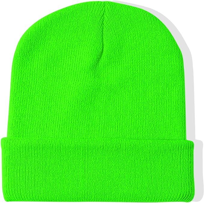 PLAIN BEANIE Unisex Mens Womens Winter Warm Hat Ski Cap Knit One Size - Fluro Green