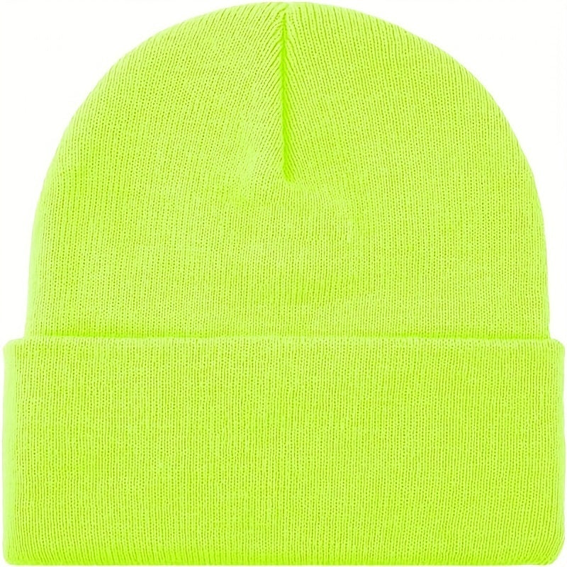 PLAIN BEANIE Unisex Mens Womens Winter Warm Hat Ski Cap Knit One Size - Fluro Yellow