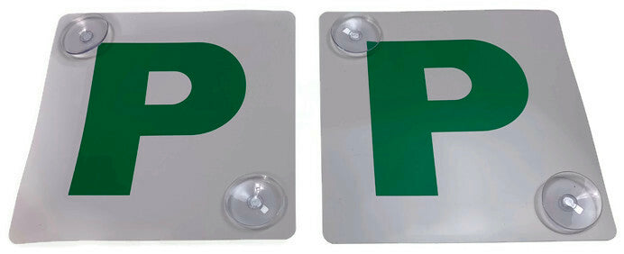 2x GREEN P PLATES Stay-Put Suction Disks Probationary Car Window Signs NSW