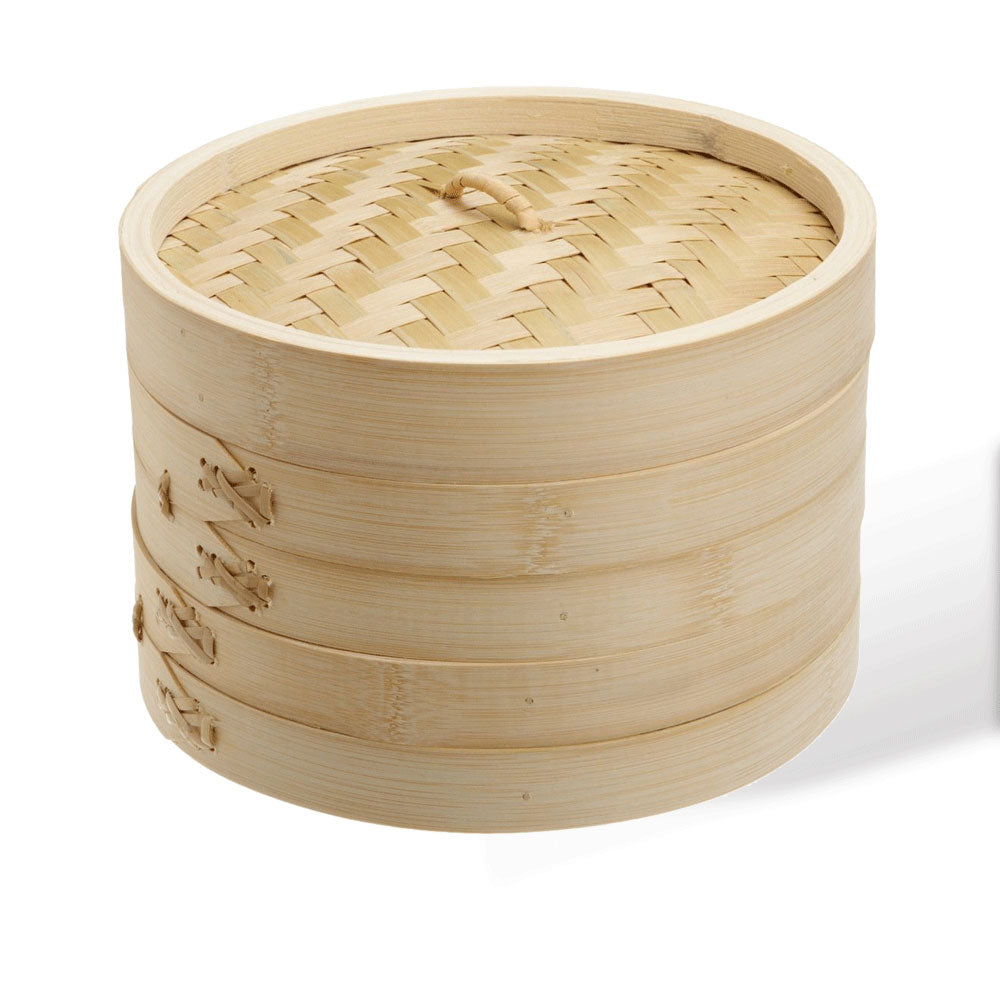 12 Inch Brand New Bamboo Steamer Set-2 Steamer Baskets With 1 Lid