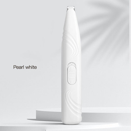 Pearl White Portable Pet Hair Trimmer with Precision Blade and Rechargeable Battery