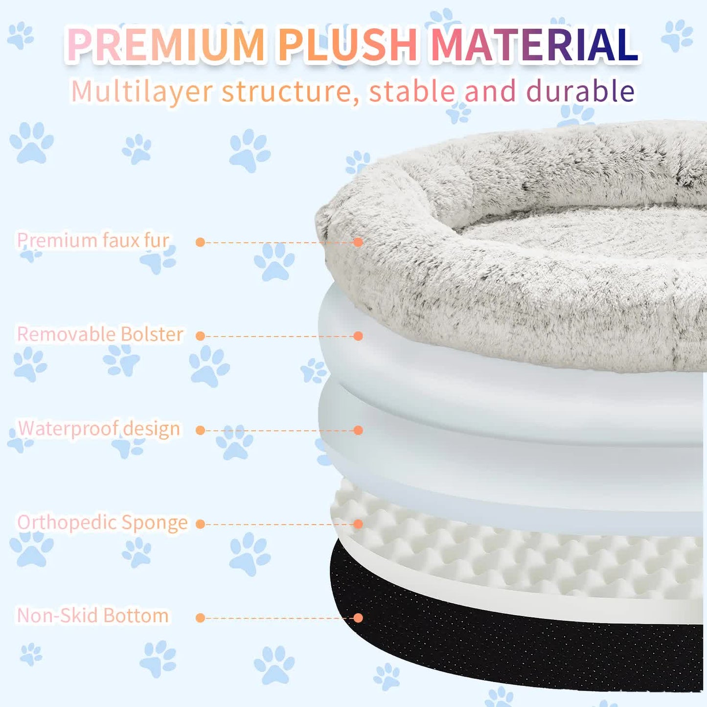 Fluffy Donut-Shaped Pet Bed- Soft, Cozy, and Anti-Anxiety for Dogs and Cats, Machine Washable  Apricot  Size:M 75*55*18cm