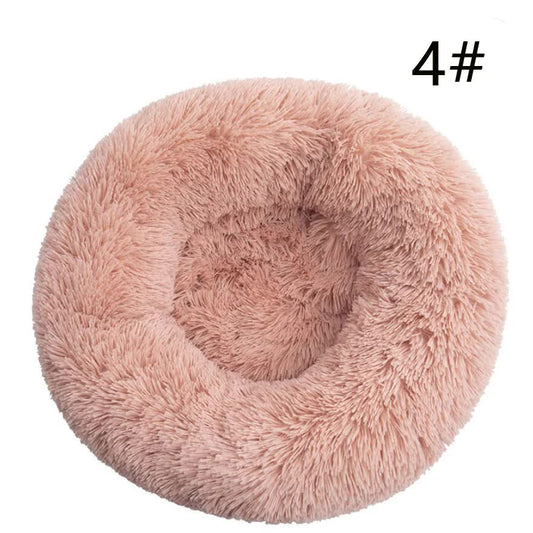 Calming Donut Pet Bed -Soft Faux Fur, Anti-Anxiety Fluffy Round Bed for Cats and Small Dogs (Blush Pink)50cm