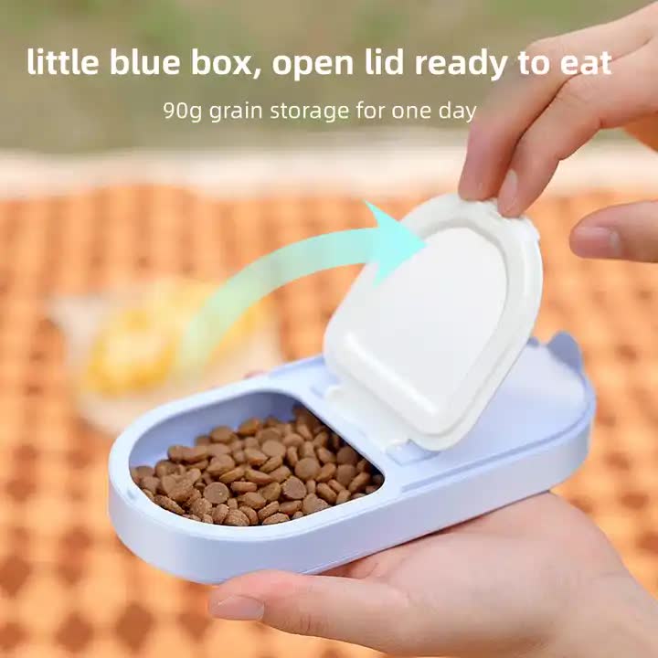 Portable Pet Food Storage Box - 90g Capacity, Travel-Friendly Design for On-the-Go Feeding 2 PCS (Yellow+Blue)