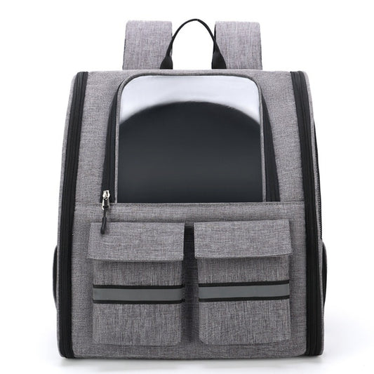 Grey Collapsible Pet Carrier Backpack with Trolley Sleeve