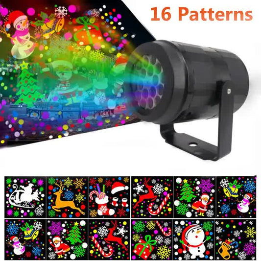 Indoor Snowstorm Projector Light - 16 Pattern Rotating LED Christmas Projection Lamp for Festive Decor