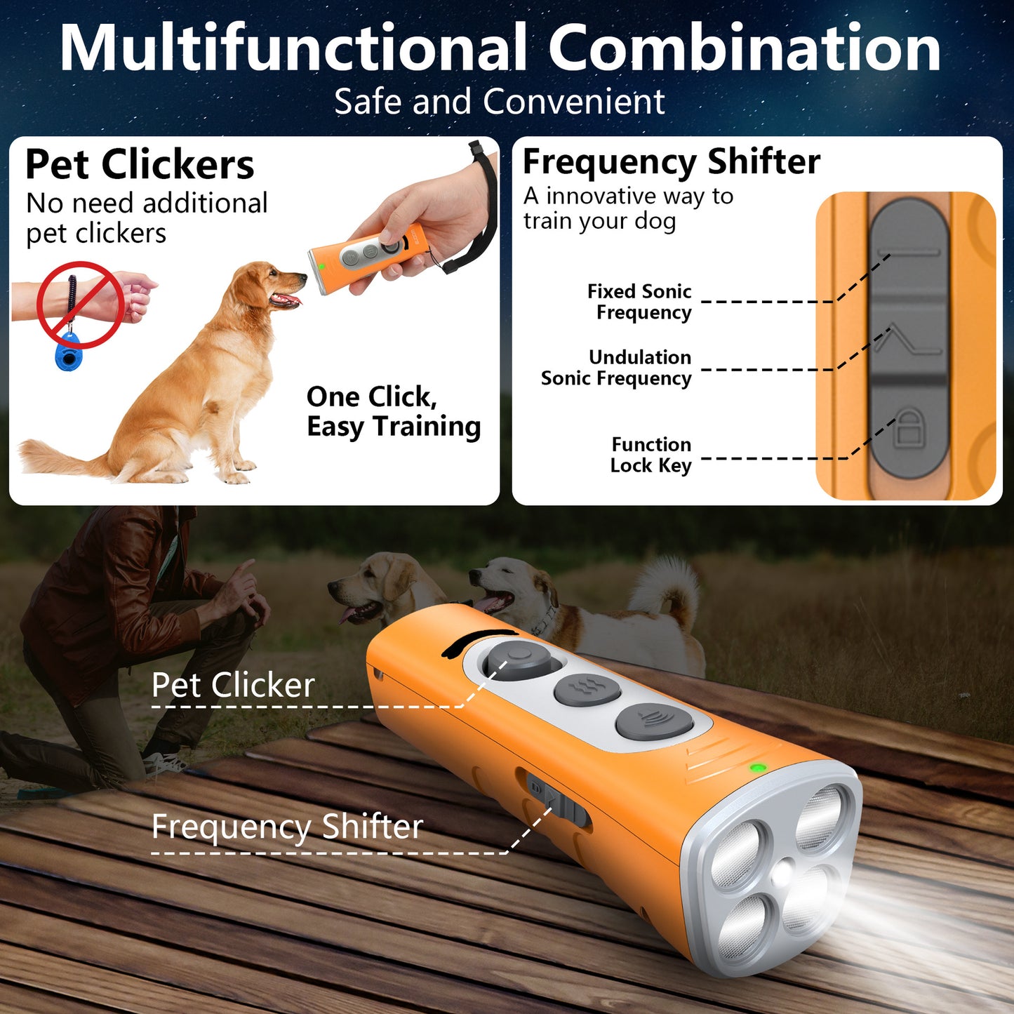 Black Portable Ultrasonic Dog Training Device - Anti-Barking & Obedience Trainer with LED Indicator, Easy to Carry