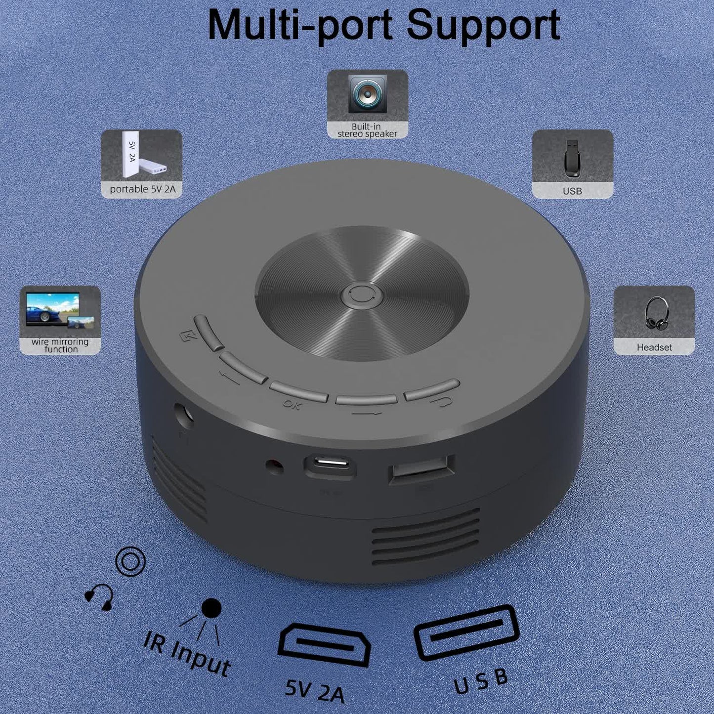 Portable Mini Projector with Smartphone Screen Sync, USB, and HDMI Input