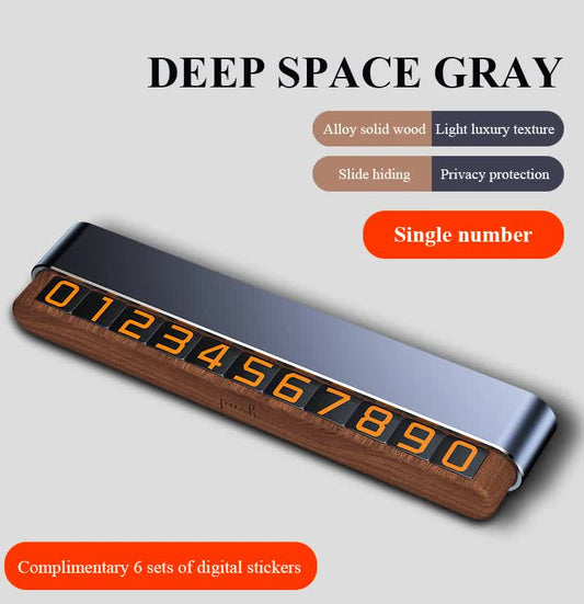 Gray Premium Alloy and Wood Temporary Parking Card - Sliding Design for Privacy, Includes 6 Number Sets