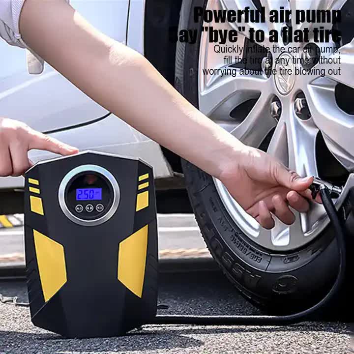 Portable 12V Digital Tire Inflator Air Compressor with LED Light - 120W, 300cm Power Cord, Multi-Purpose for Cars, Motorcycles, Bicycles, and Inflatables