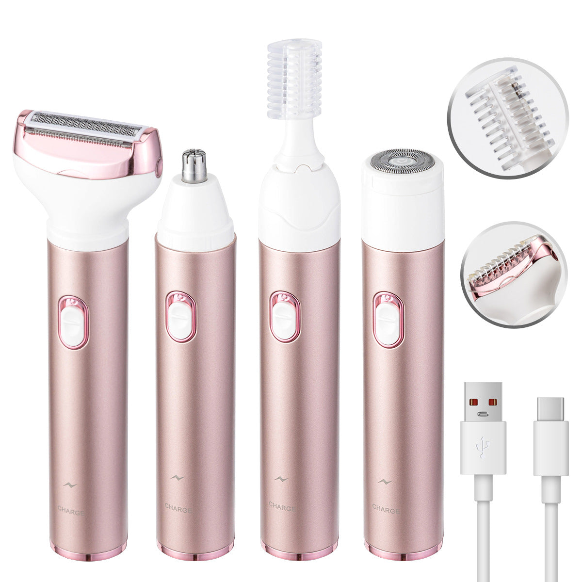 4-in-1 Women's Electric Hair Removal Trimmer - Multifunctional Grooming Kit for Underarms, Bikini, Nose & Eyebrows