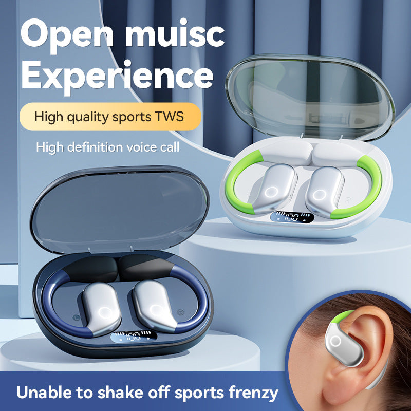 Black M82 Transparent OWS Wireless Bluetooth Earphones - Clear Sound, Comfortable Over-Ear Fit