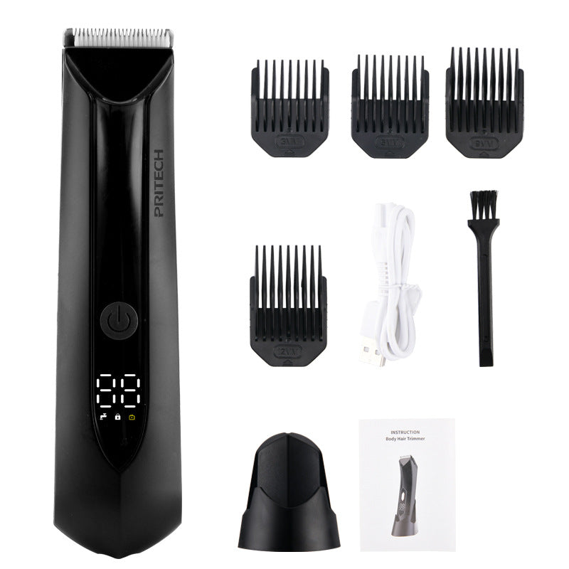 Men's Electric Hair Removal Trimmer - Smart Digital Display, Rechargeable Private Area Shaver, Model PR-8003