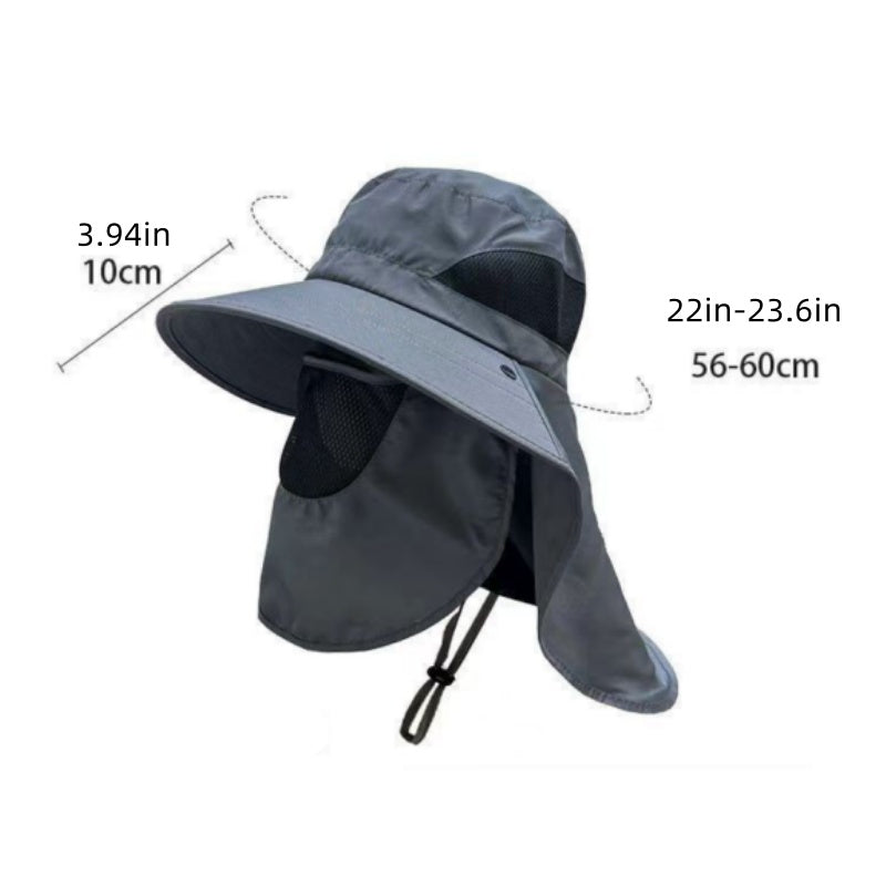 Navy Blue Outdoor UV Protection Hat for Men - Detachable Face & Neck Shield, Large Brim Sun Hat for Fishing, Hiking, and Outdoor Activities