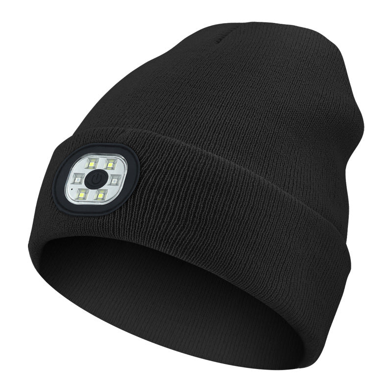 Black LED Lighting Rechargeable Detachable Knitted Hat - Warm Winter Beanie with Built-in LED Lights for Outdoor Activities and Nighttime Use