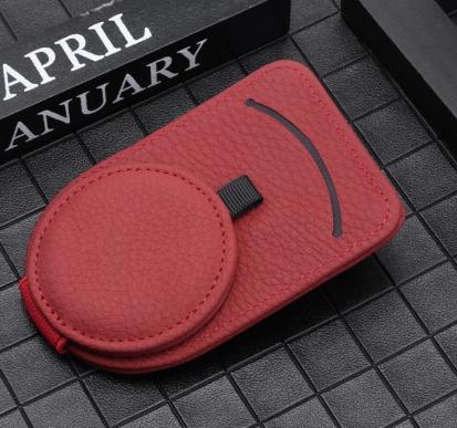 Red Multifunctional Car Sun Visor Glasses Clip with Card Holder - Compact and Convenient