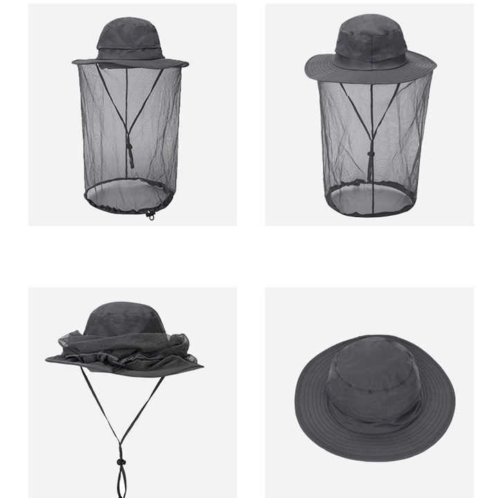 Black Outdoor Mosquito Net Hat - Sun Protection and Insect Repellent Bucket Hat