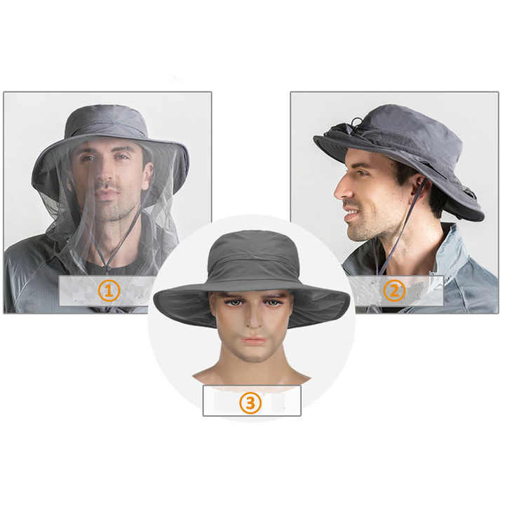 Black Outdoor Mosquito Net Hat - Sun Protection and Insect Repellent Bucket Hat