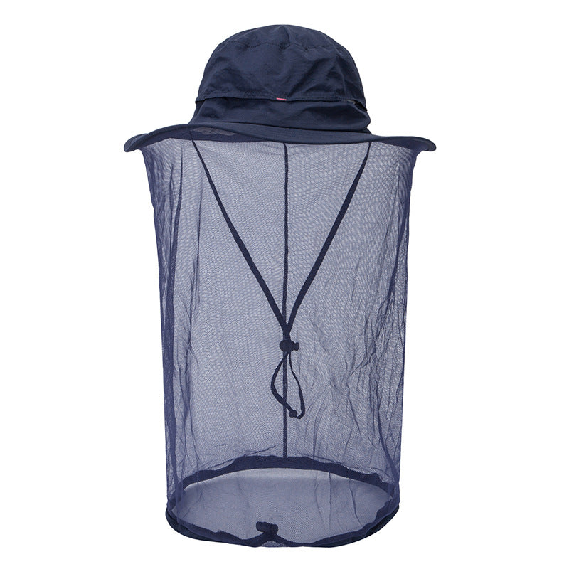 Navy Blue Outdoor Mosquito Net Hat - Sun Protection and Insect Repellent Bucket Hat