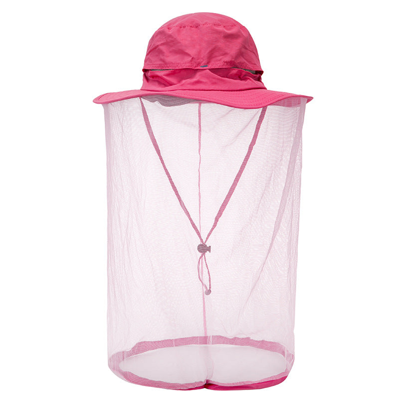 Rose Red Outdoor Mosquito Net Hat - Sun Protection and Insect Repellent Bucket Hat