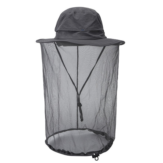 Grey Outdoor Mosquito Net Hat - Sun Protection and Insect Repellent Bucket Hat