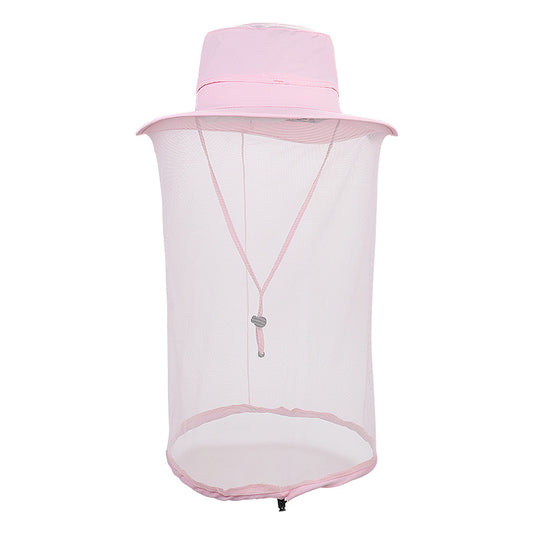 Pink Outdoor Mosquito Net Hat - Sun Protection and Insect Repellent Bucket Hat