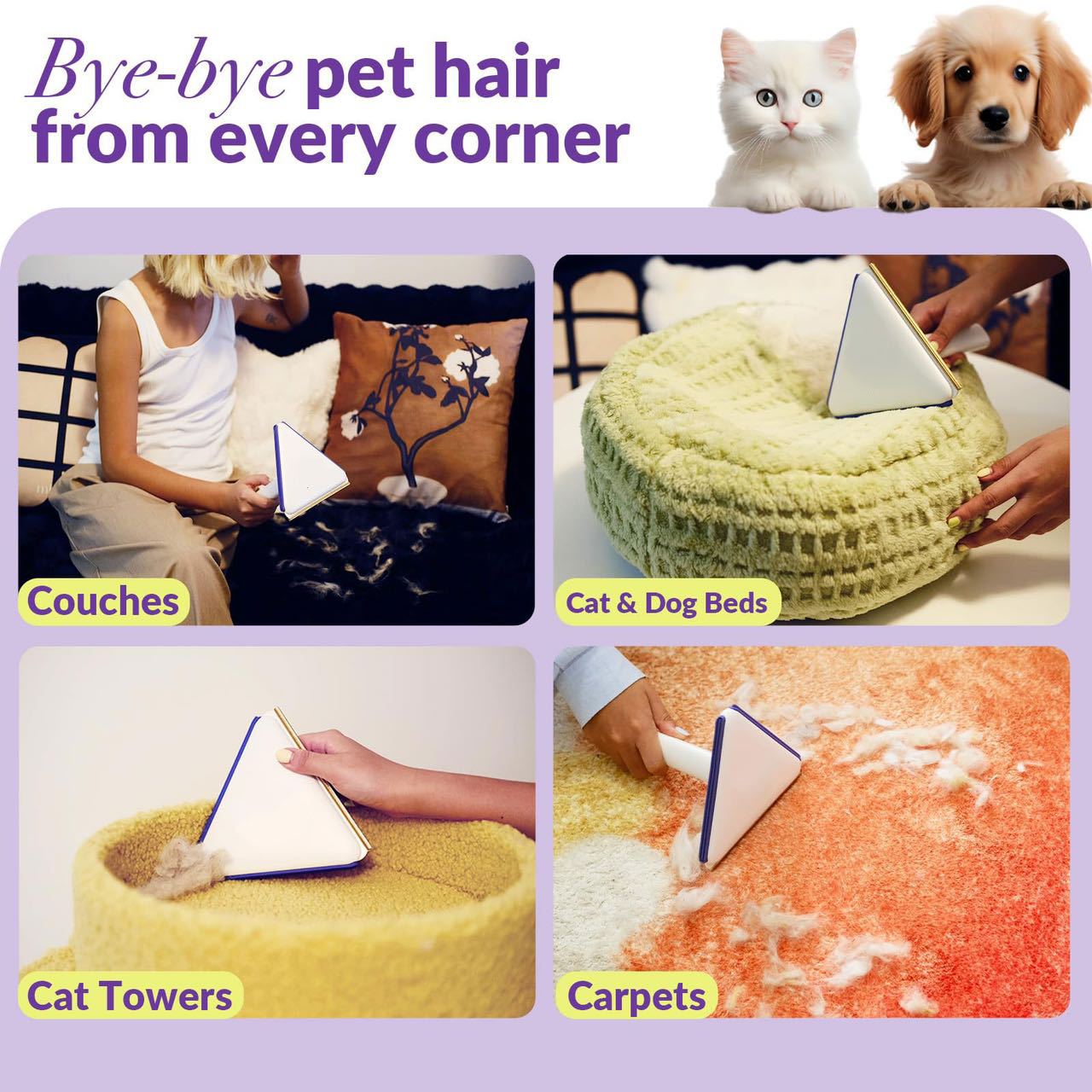 Eco-Friendly Triangle Hair Remover Tool for Pet Hair and Dust – Durable and Reusable