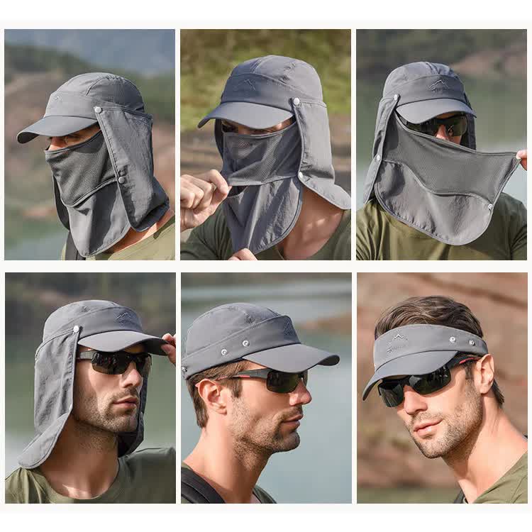 Khaki UV Protection 4-in-1 Outdoor Sun Hat with Removable Flaps