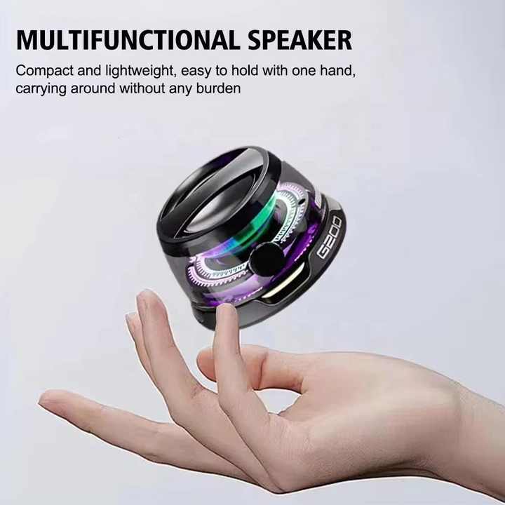 Black Portable Mini Bluetooth Speaker with Magnetic Base, High-Quality Bass and Surround Sound, Colorful Ambient Lighting, USB Rechargeable, 6-Hour Battery Life